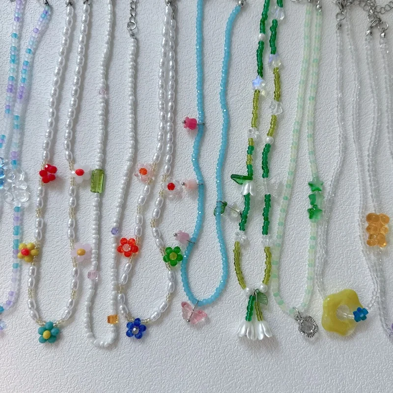 FFLACELL Korea Summer Cute Colorful Glass Pearl Butterfly Beaded