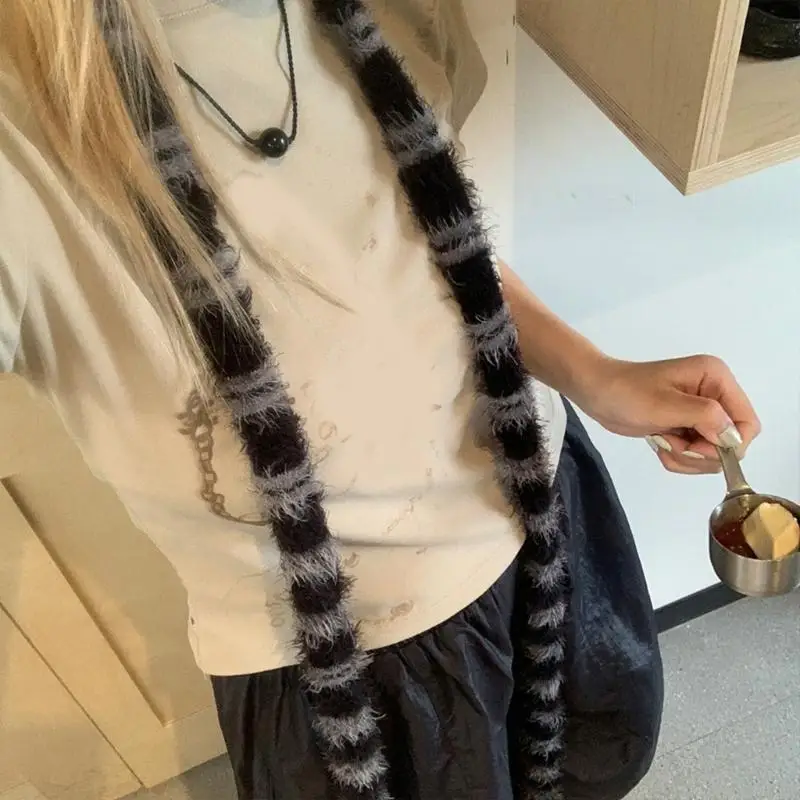 49MF Fashion Ladies Scarf Snake Stripe Scarf for Women Halloween Masquerade, Long Plush Neckerchief Gift for Women Girl