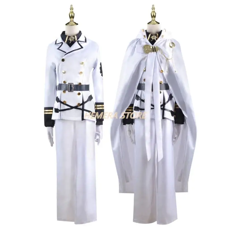 Cosplay Costume Mikaela Hyakuya Cosplay Anime Seraph Of The End Cosplay Costume Halloween White Cloak Trench Coat Pants Gloves Wig Uniform Play