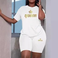 Ensemble de survêtement décontracté pour femme Queen Printing, t-shirt et short, 2 pièces, vêtements de sport de plein air, jogging, mode estivale, streetwear 3