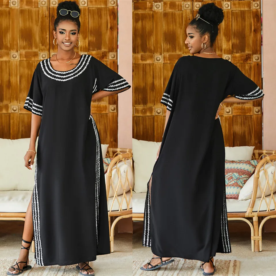 

VANOVICH 2024 Summer New European and American Embroidered Patchwork Beach Style Long Dress Fashion Casual Loose Waist Dresses