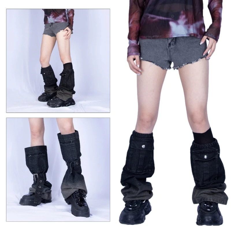 Women Denims Leg Warmers Girls 80s Harajuku Punk Knee High Leg Socks Preppy Stockings Gothic Clothes Y2K Streetwear