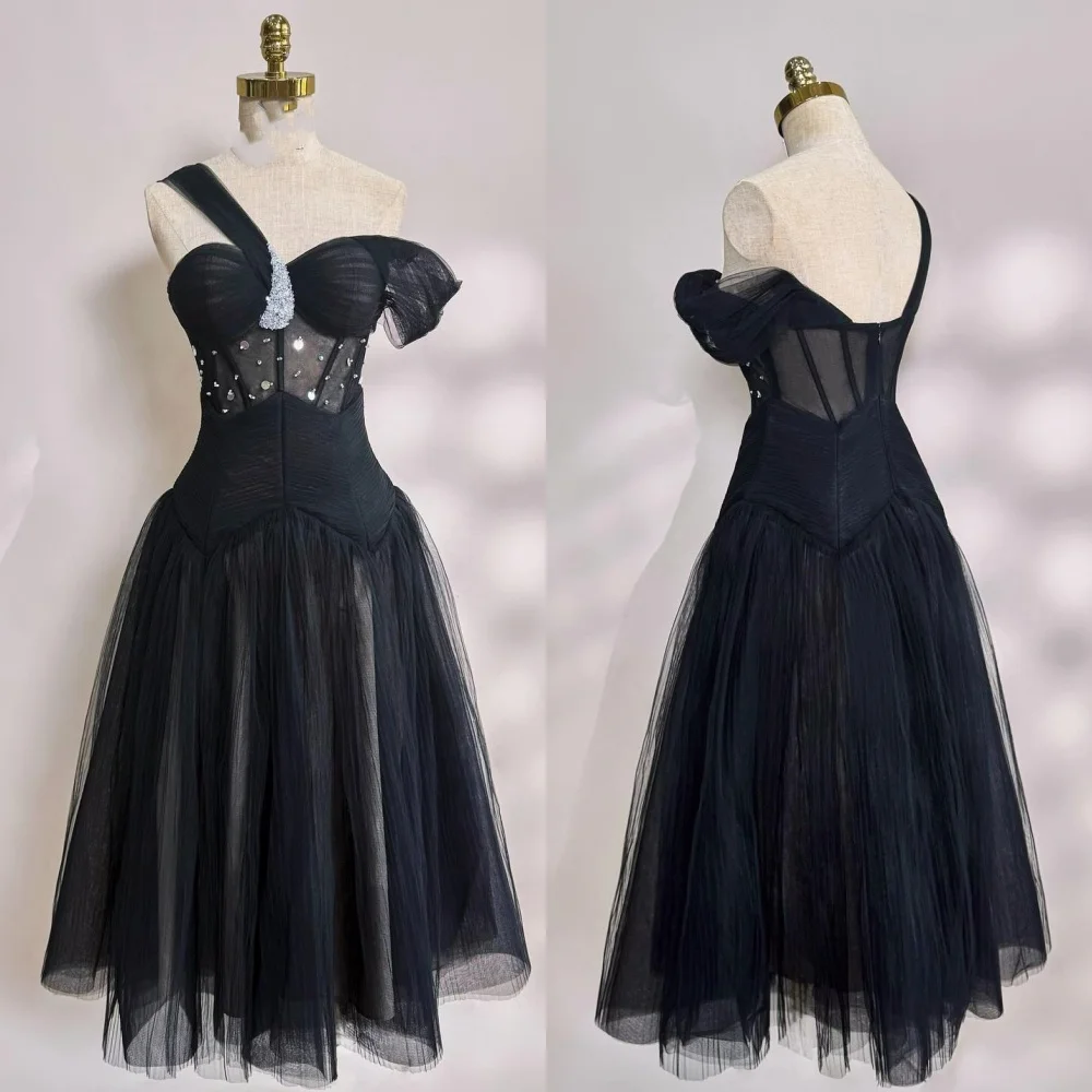 

Exquisite Net Sequined Criss-Cross Pleat Ruched A-line Sweetheart Midi Dresses Evening Dresses Classic Modern Style Simple