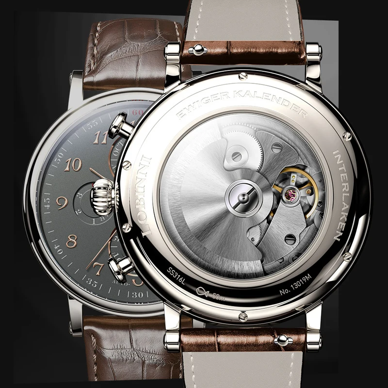 Men's Watches Switzerland LOBINNI Luxury Brand Perpetual Calendar Multi-function Seagull Automatic Mechanical Sapphire Mechanical Watch L13019-6