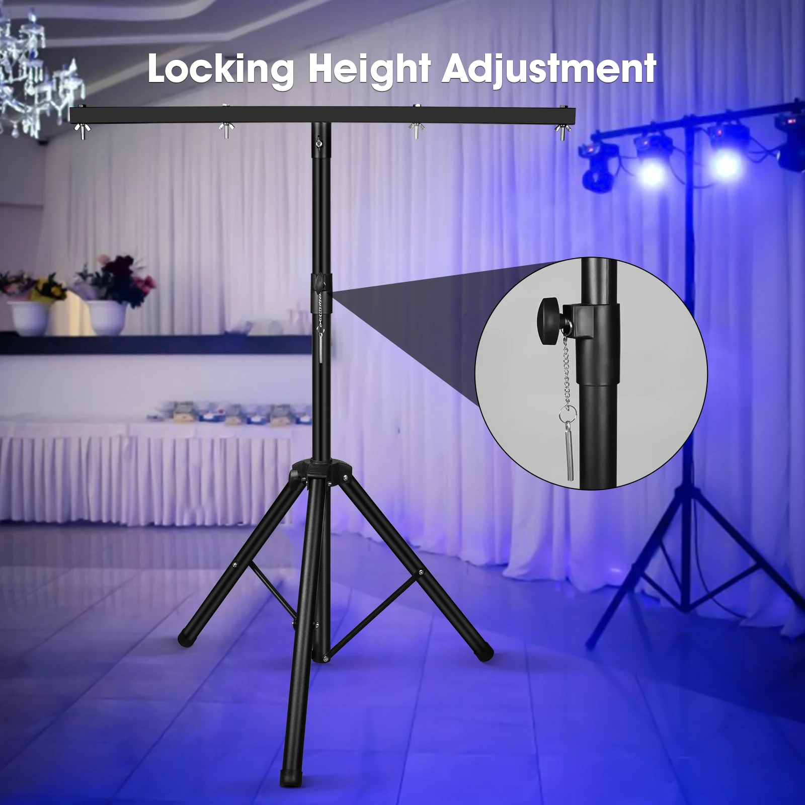 Somspot Pro Audio DJ Adjustable Tripod Stand with Top T Bar for Par Cans Wash or Universal Lighting Fixtures 5