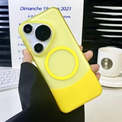 Luxury Matte Magnetic Phone Case with Wireless Charging and Shockproof Back Cover for Huawei Pura 80 (Yellow)