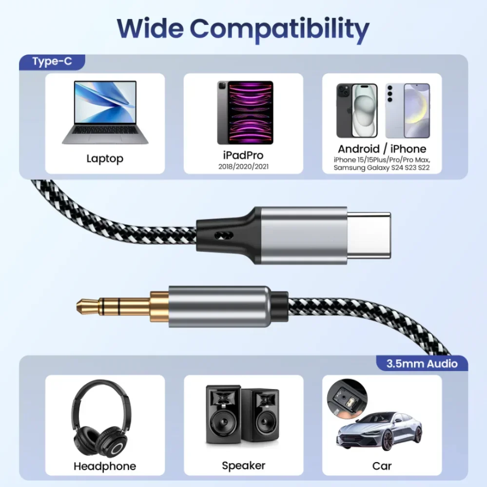 1m 1.5m 2m USB CŸ - 3.5mm  AUX ̺ DAC USB-C   (޴   HIFI ׷   Ŀ)