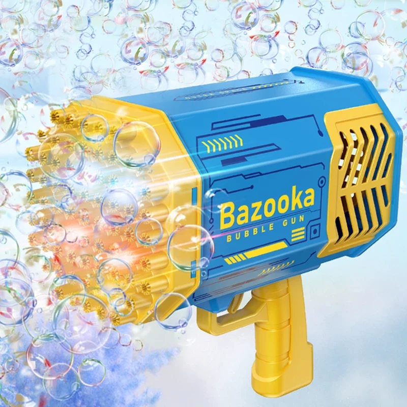 Bubble Gun Rocket 69 Holes Soap Bubbles Machine Gun Shape Automatic Blower With Light Pomperos Toys Gift Outdoor Toys for Kids 3