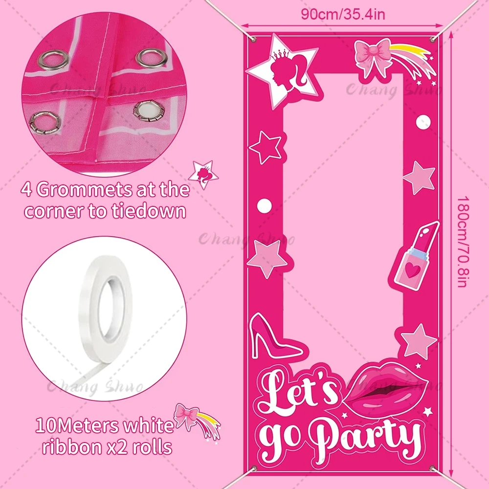 Description Picture 5 of itemBarbie Theme Pink Photo Booth Frame Props Girls Birthday Party Shooting Backdrop Props Wedding Bridal Shower Baby Shower Decor