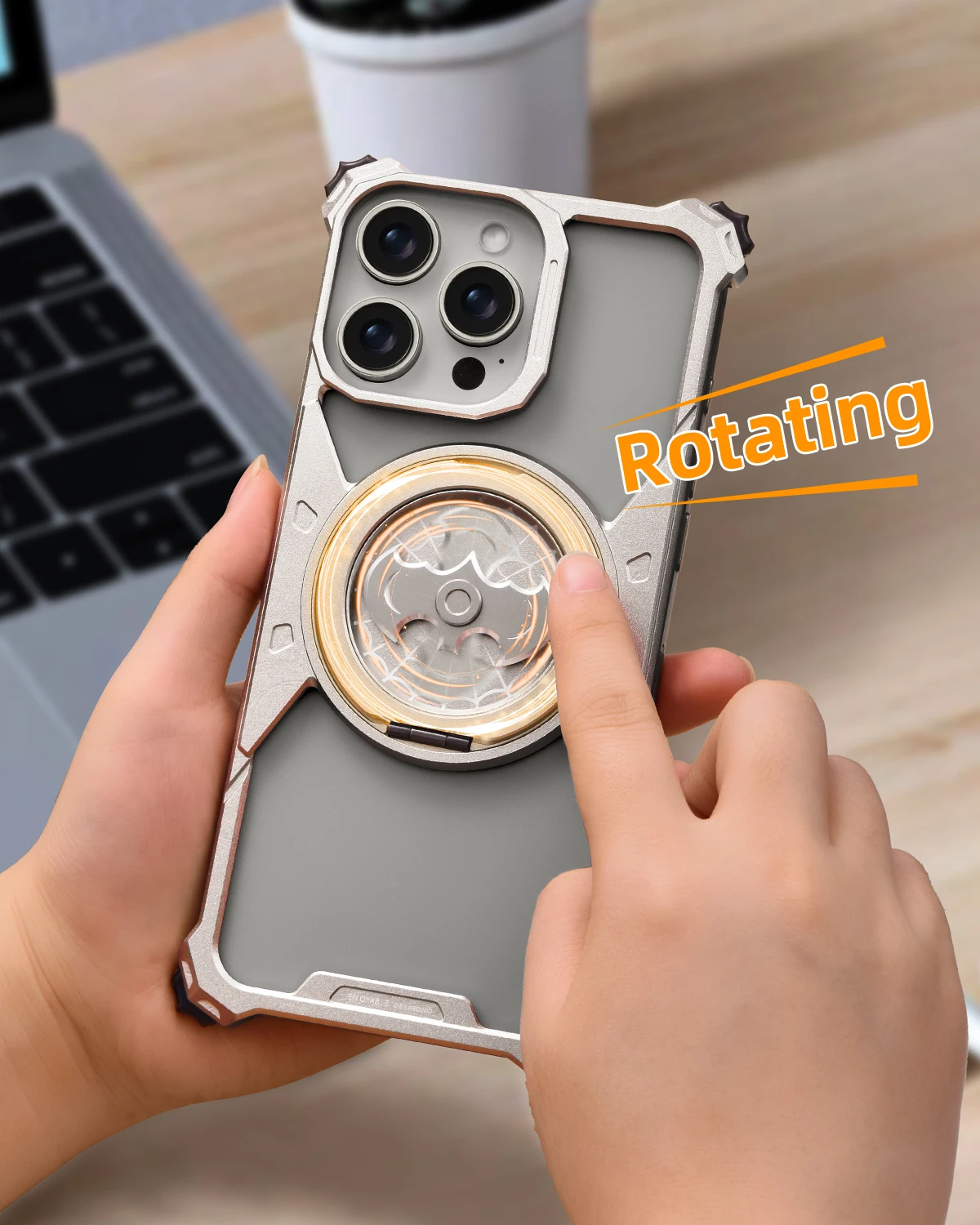 Eary Bat for iPhone 16 Pro Max with Magsafe 360° Rotatable Magnetic Ring Kickstand Wireless Charging Phone Back Bumper Cover