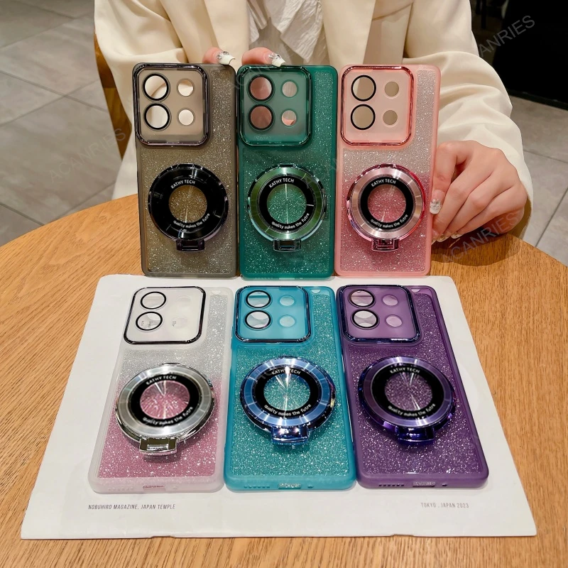 Glitter Silicone Case with Ring Magnetic Stand Cover