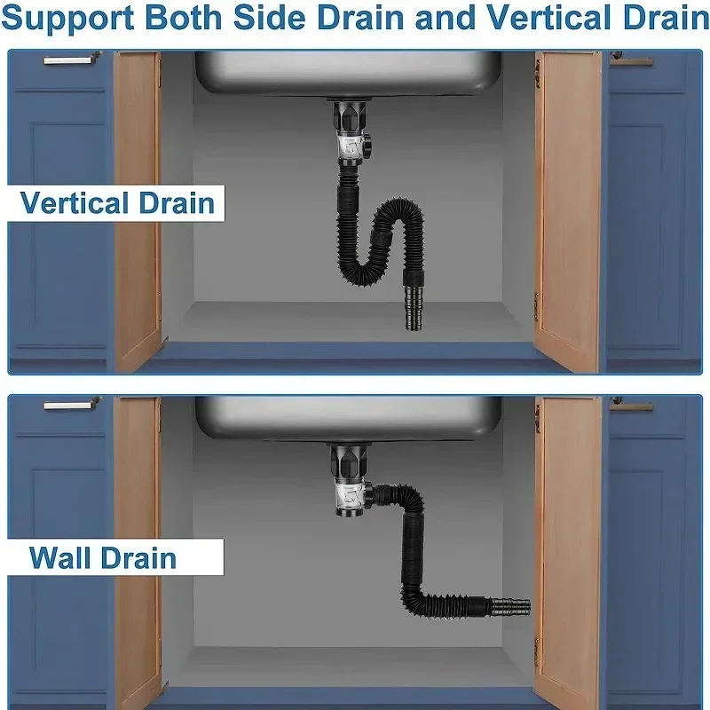 Kitchen Sink Drain Pipe Flexible Stretchable Deodorant Strainer Pipeline Durable Bathroom Washbasin Anti Blockage Accessories 6