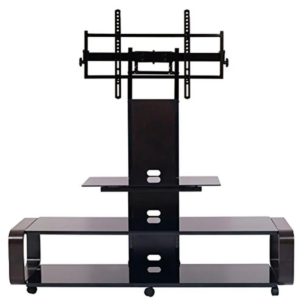 

TV Stand Mount with Wheel 35-85 Inch TV Adjustable Height and Cable Management Gloss Black Finish 6 AV Shelves Easy Assembly