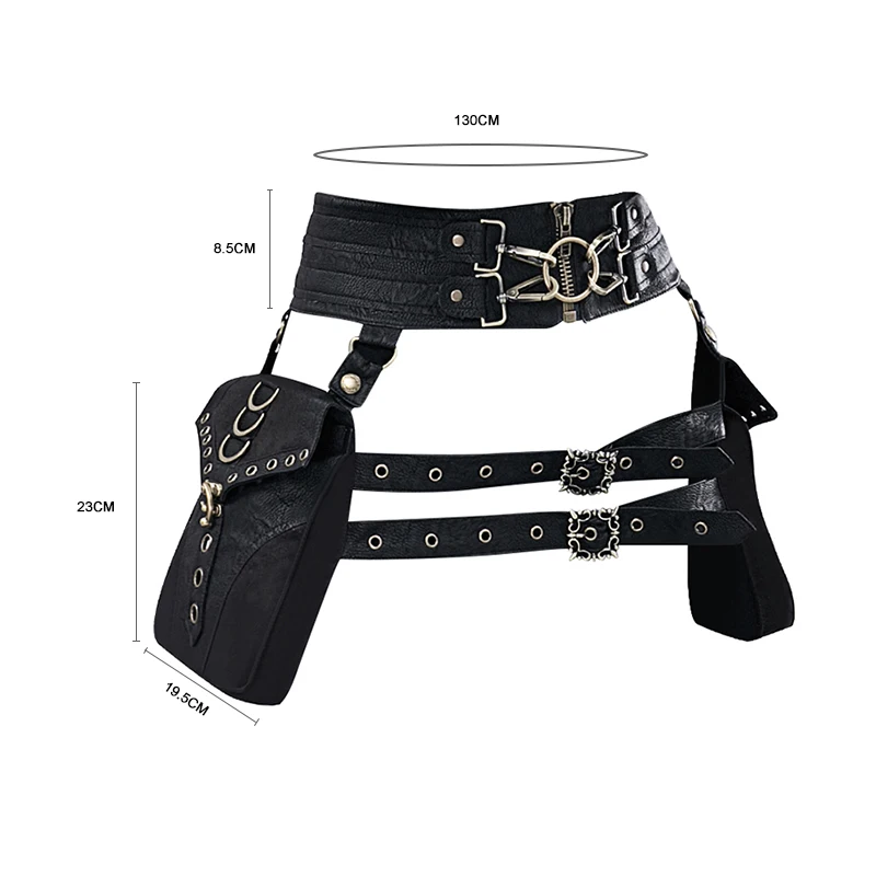 JIEROTYX Retro Rock Waist Belt Bag for Women Medieval Steampunk Cosplay Accessories Hip Hop Female Bags Purse Pack Small Leg