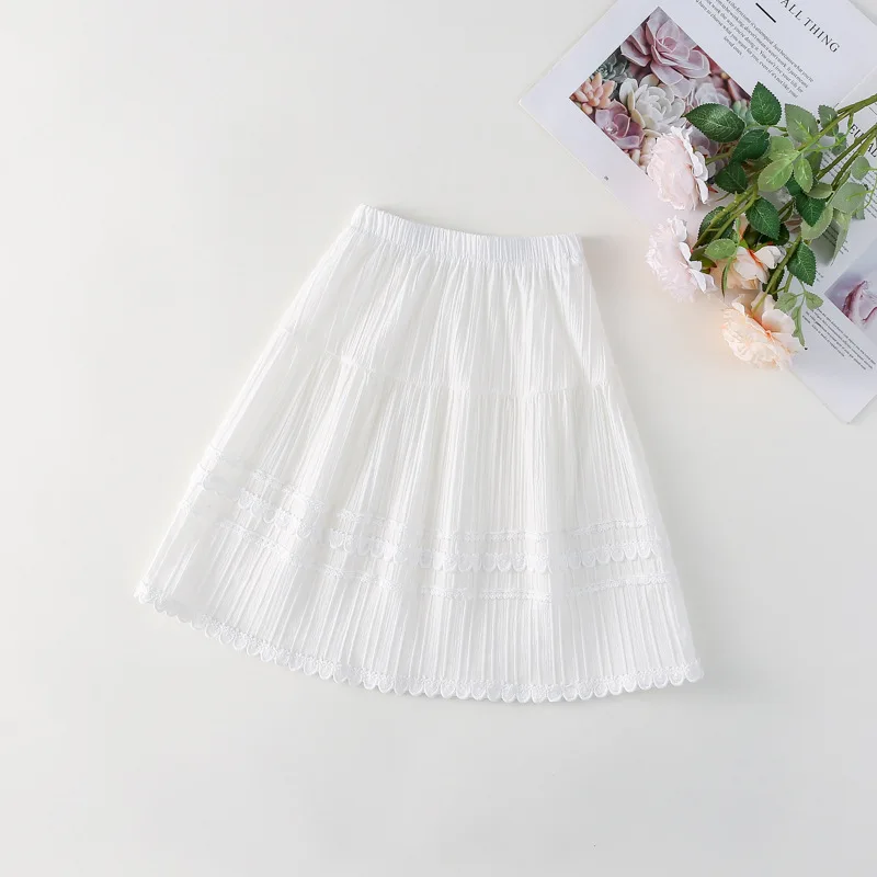 HoneyCherry New Summer Style White Lace-trimmed Midi Skirt for Girls. A-line Skirt for Girls. Kids Clothes