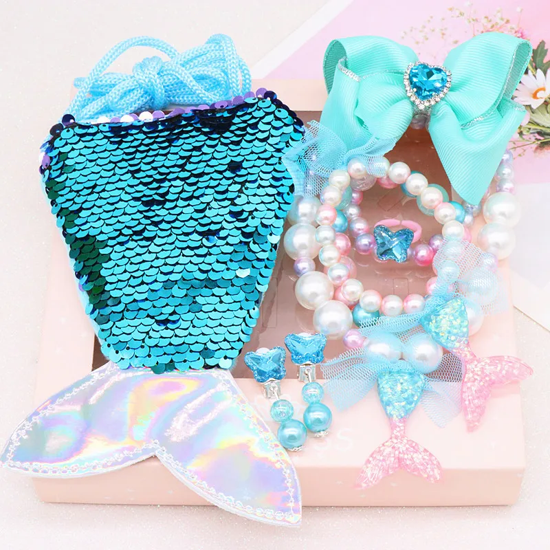 

Girls Sea theme Party Mermaid Crystal Crown Shell Necklace Bracelet Errings Ring Princess Cosplay Jewelry Dress Up Accessories