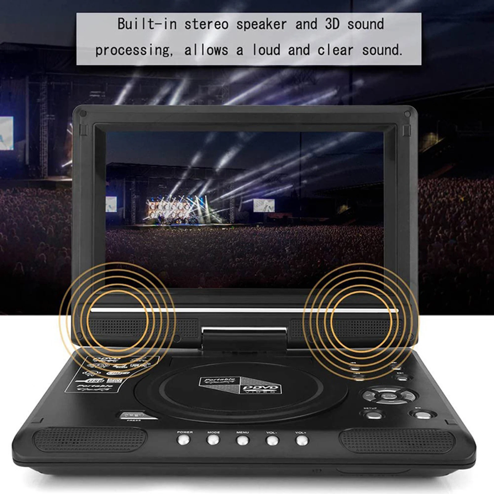 DVD Player CD Player 9.8Inch 16:9 Widescreen 270&deg; Rotatable LCD Screen Home Car TV Portable VCD Compact Disc MP3 Viewer With Game Function