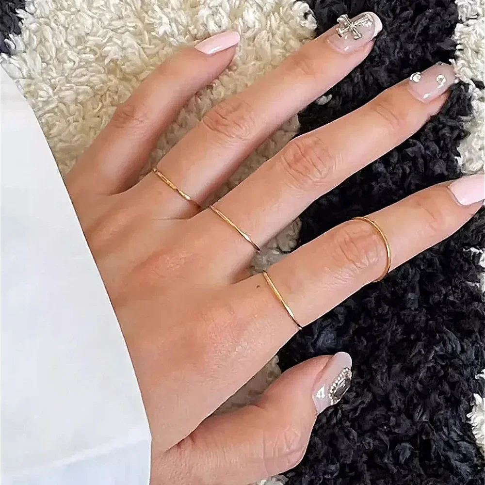 1/3pcs Minimalist Stackable Extremely Thin Stainless Steel Rings for Women Fashion Gold Color Daily Simple Dainty Jewelry Gift 5