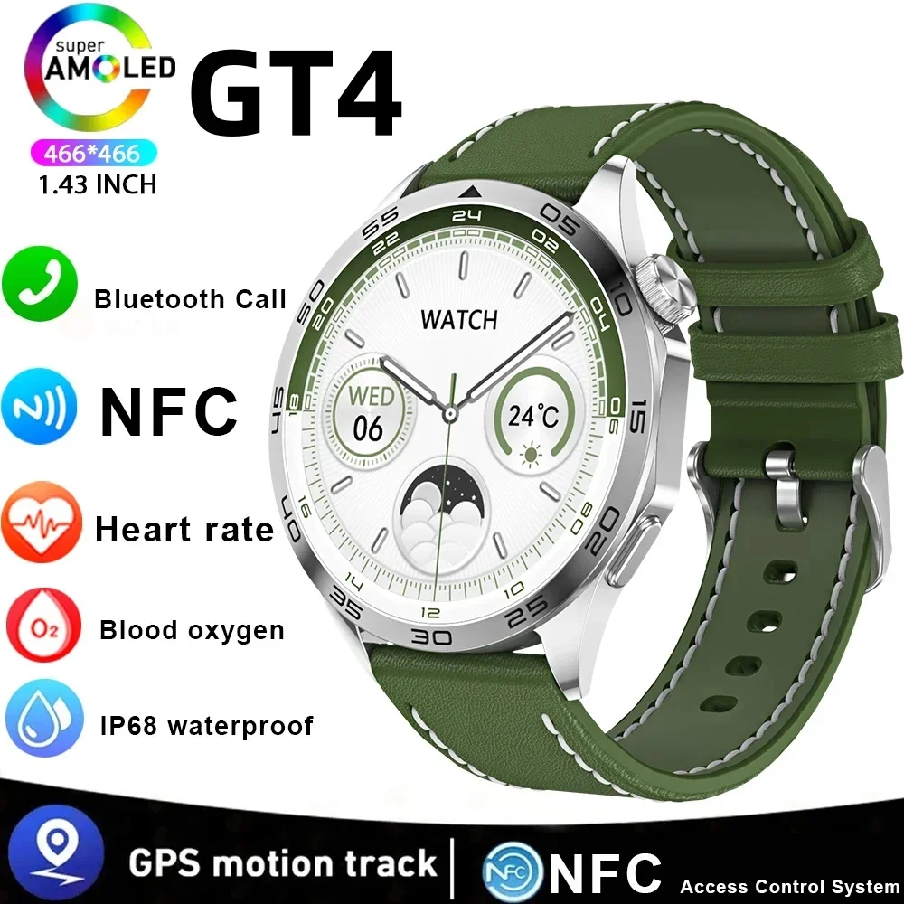 

2024 New Smart Watch GT4 Sport Fitness Men Tracker 1.43 Inch AMOLED 466*466 HD Screen Always Display Bluetooth Call Smartwatch