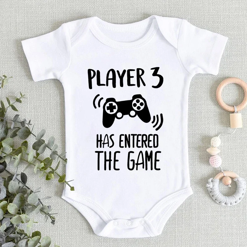 Cute Baby Onesies "Player 3 Has Entered The Game" Funny Jumpsuits Newborn Cotton Boys Girls