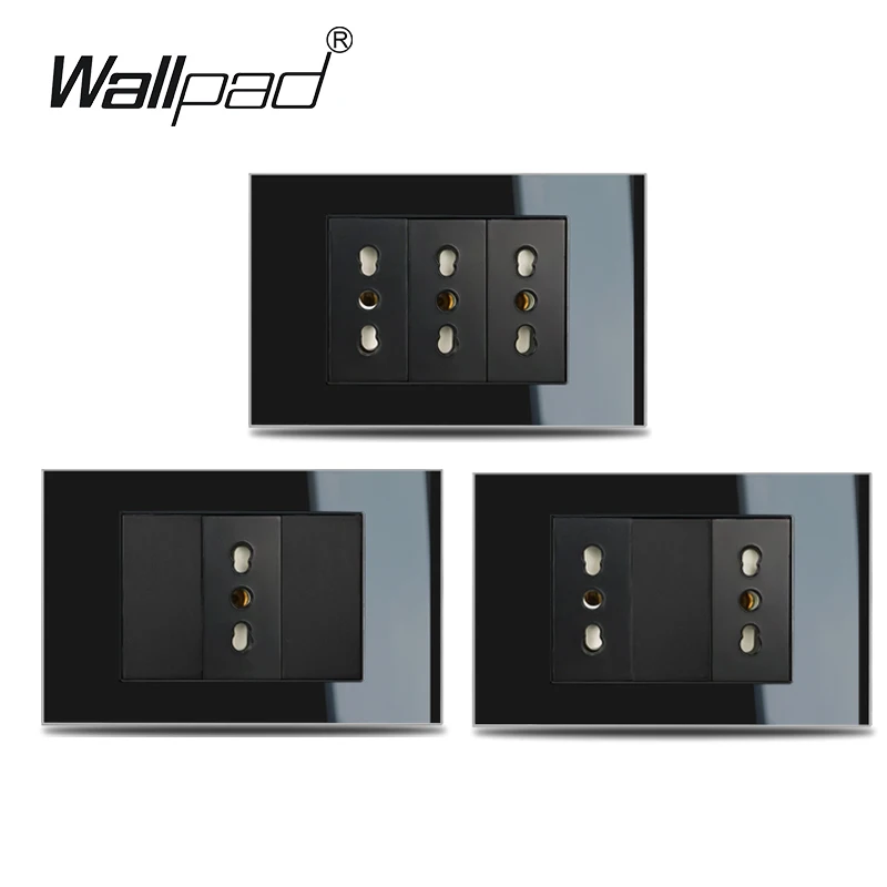 Wallpad L3-toma de corriente de pared, enchufe doble Triple italiano de  118x75mm, cristal negro, CA 110V-250V, 16A