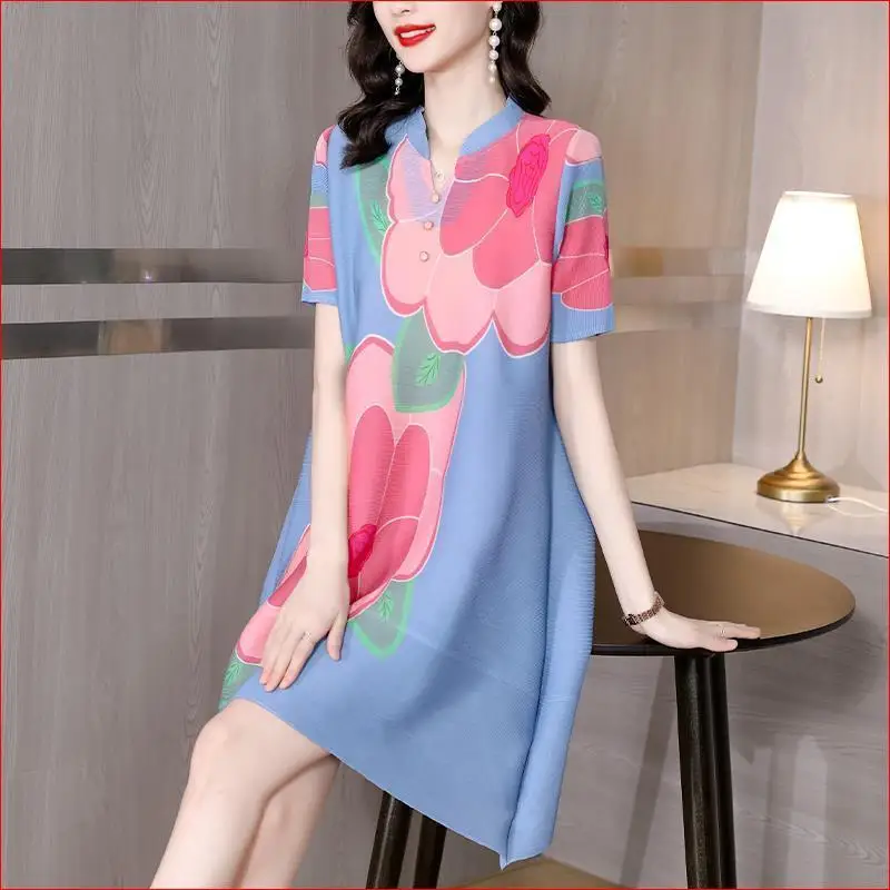 Summer Pleated Dress New Fashion Printed women clothing dress Loose Fit elegant party dress for women 2023