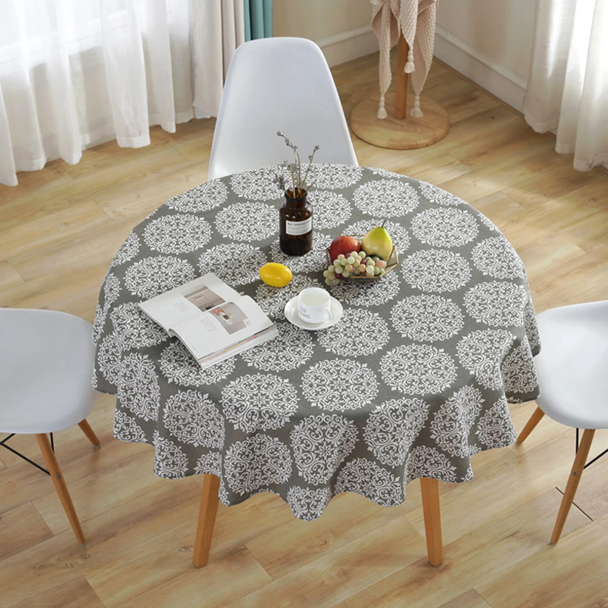 Round Tablecloth Dining Room Table Cover Decorative 47''/59''/39'' Cotton Blend+Linen Washable Table Cloth for Outdoor Indoor