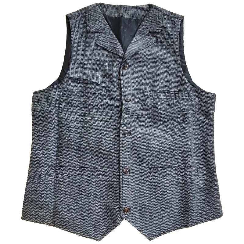 Wool Tweed Men's Suits Vest for Groomsmen Wedding Lapel Casual Slim Business Vests Sleeveless Waistcoat Male Gilet Homme Vests 5