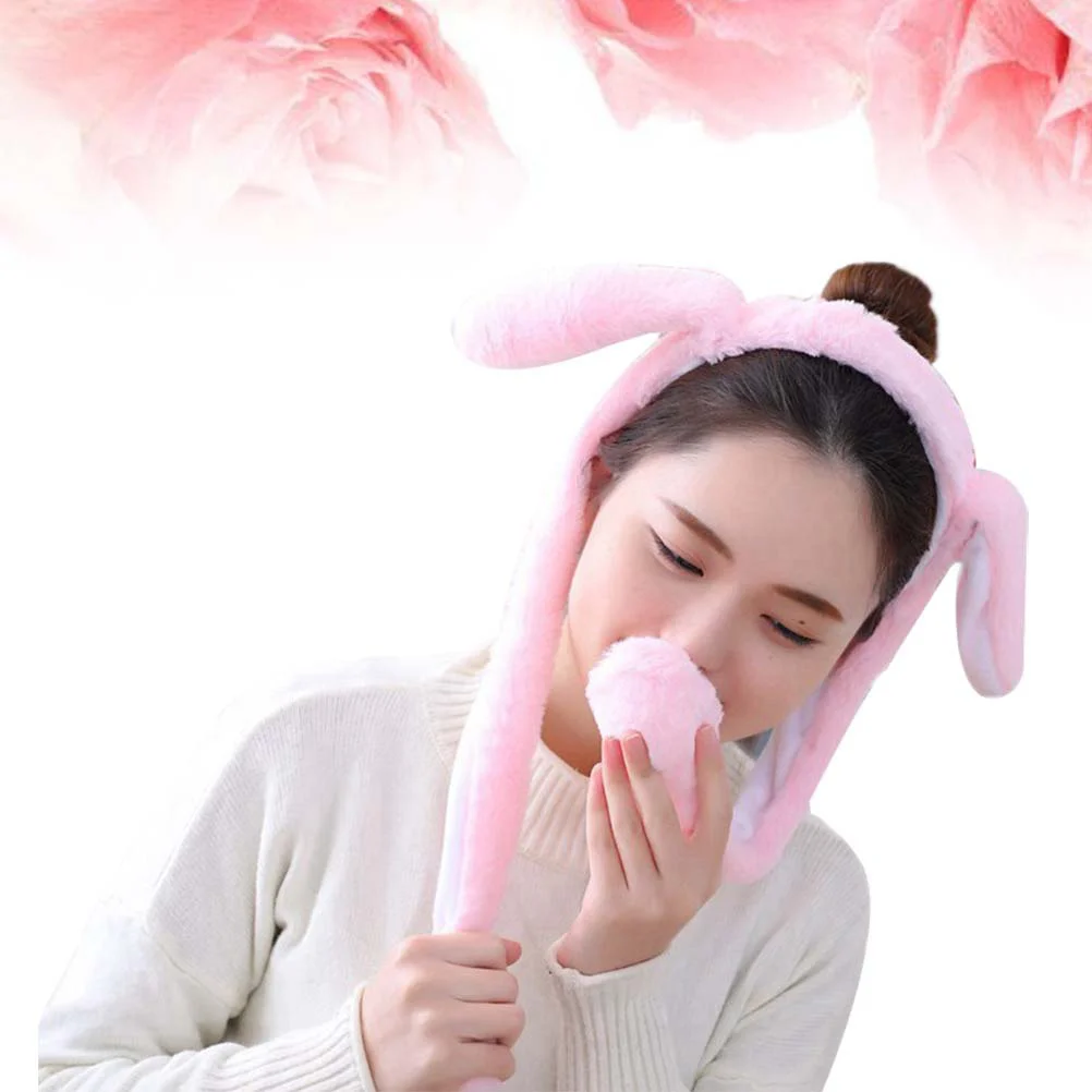 

Pink Headband Rabbit Ear Headpiece for Girls Airbag Magnet Headwear Movable Hairband