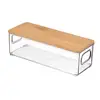 Clear Plastic Office Supplies Storage Container Stackable Desk Organizer with Bamboo Lid for Bathroom Cabinet Desk Organization 3