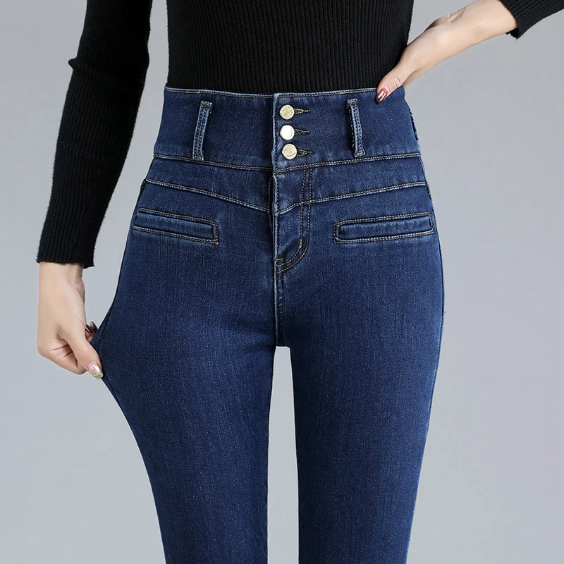 2023 Nieuwe Dames Super Hoge Taille Sexy Skinny Jeans Winter Retro Blauw  Zwart Dikke Elastische Denim Potlood Broek|Spijkerbroek| - AliExpress