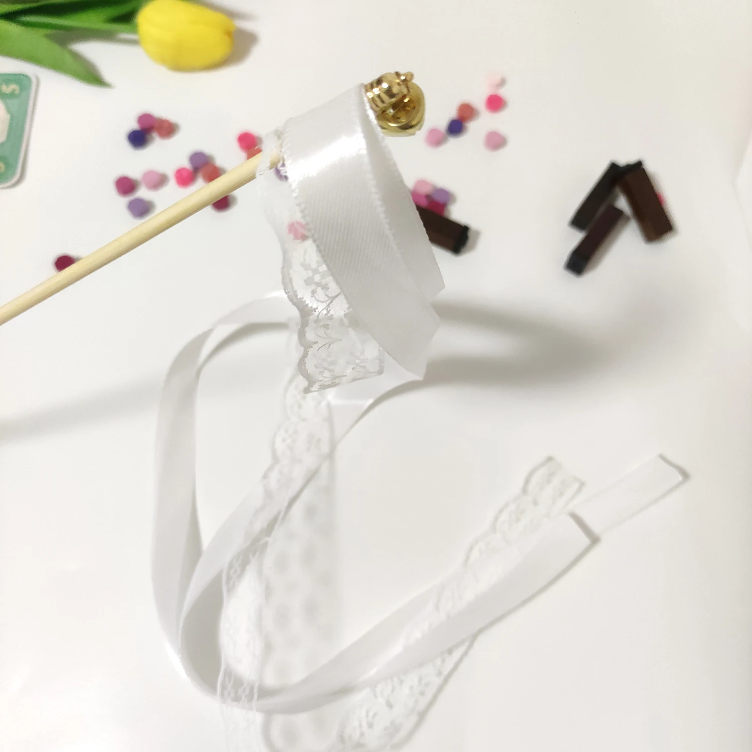 Elegant Wedding Ribbon Wands with Lace Streamers and Bells - Perfect for Celebrations and Decor