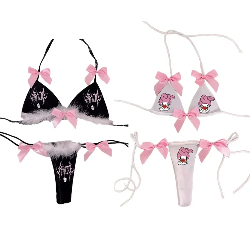 

Sanrios Kuromi My Melody Underwear Set Anime Cute Cartoon Bra Panties European and American Sexy Babes Y2k Style Tight Bikini