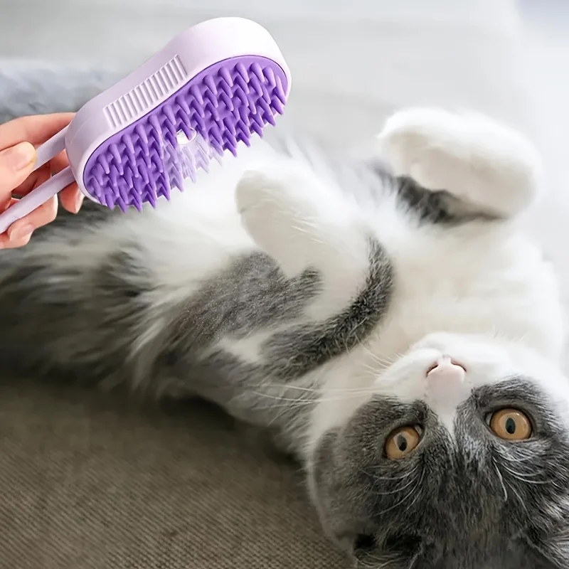 3-in-1 Steam Pet Brush-1pc Foldable Grooming Tool with Silicone Bristles for Long & Short Hair Cats and Dogs-Plastic Material,