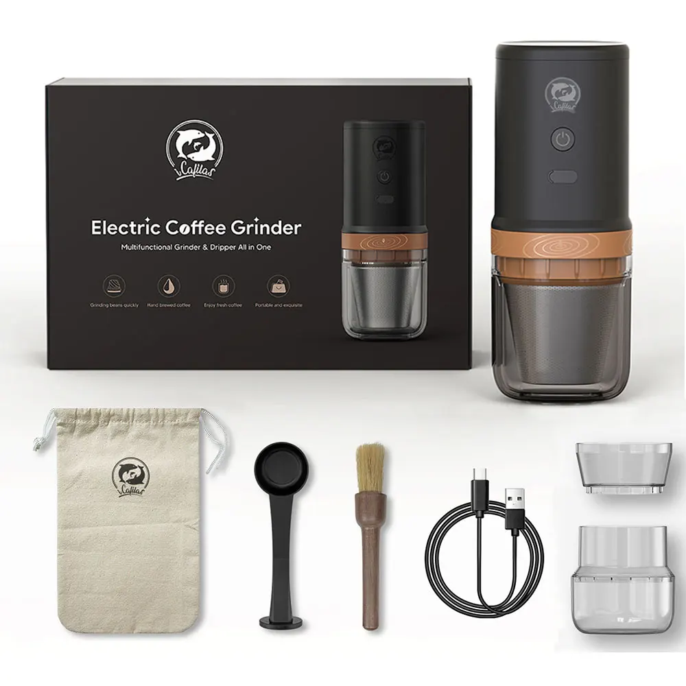 

icafilas Multifunction Portable Coffee Dripper Maker Mini Camping Travel Bean Mill Electric Coffee Grinder Stainless Steel Grind