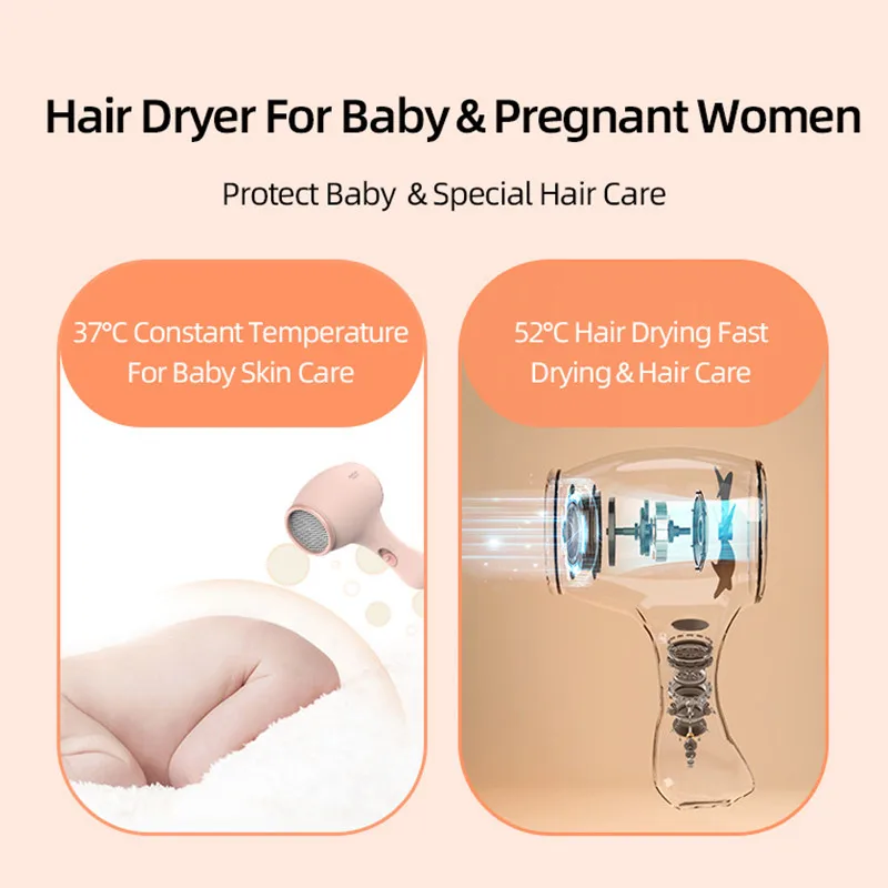 2024 New Upgrade Q2 Children's Hair Dryer Silent Constant Temperature Negative Ion 0 Radiation with Safety Lock Hair Dryer 3