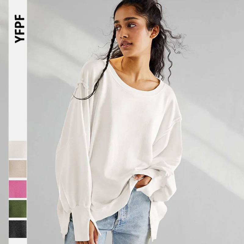 Fashion Black White Pullovers O Neck Sweatshirts Patchwork Tops Autumn Winter Long Sleeve Kawaii Pulls Casual Streetwear Women
