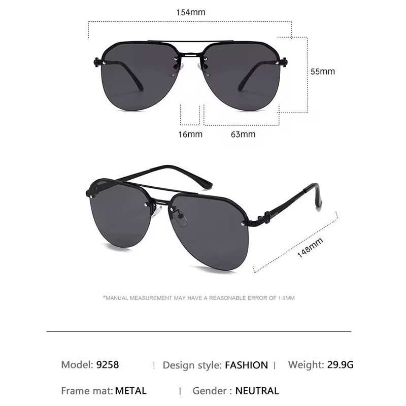 1/2/3 PCS New Sunglasses For Men's High-end Driving Uv Anti-metal Sunglasses Frameless Double Beam Pilot Car Glasses 9258