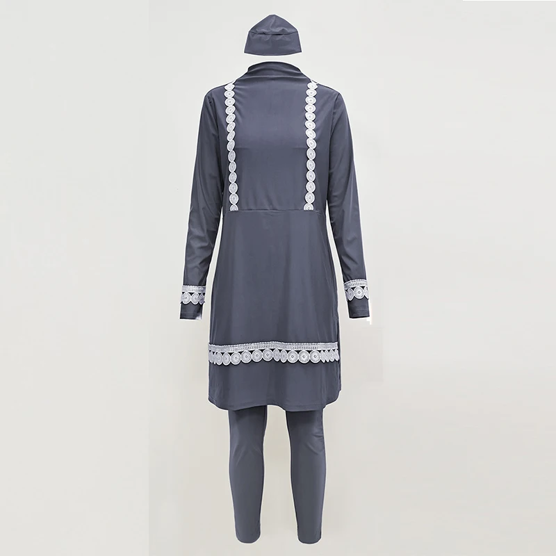 Muslim Swimwear Women Modest Patchwork Hijab Long Sleeves Sport Swimsuit 3pcs Islamic Burkinis Hijab Femme Musulman Embroidery