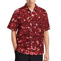 Red Sequins Casual Shirt Man Sparkly Bling Print Summer Shirt Harajuku Blouses Short Sleeve Oversized 1