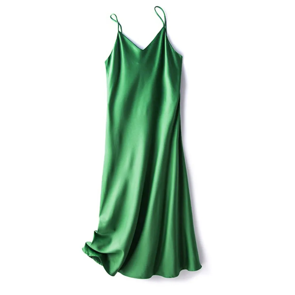 

Womens Sexy V Neck Satin Faux Silk Long Dress Evening Paty Club Cocktail