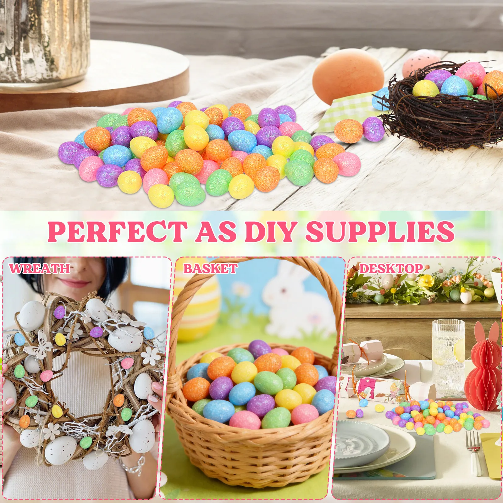 100Pcs 미니어처 폼 부활절 달걀 대량 반짝이는 축제 장식 DIY 공예 달걀 부활절 장면 소품 재사용 가능한 휴일 홈 장식품