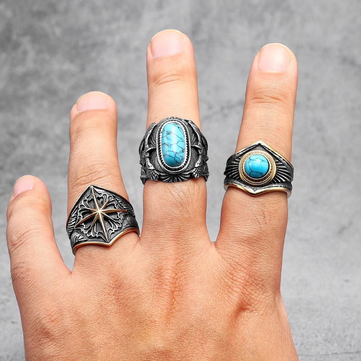 Luxurious Turquoise Gemstone Men's Ring - Retro Classic Jewelry Gift