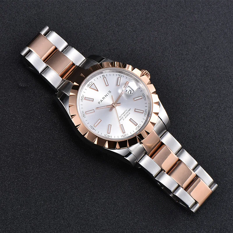 

Casual Parnis 39.5mm Rose Gold Men's Mechanical Wristwatches Calendar Sapphire Luxury Automatic Watches reloj hombre Man Clock