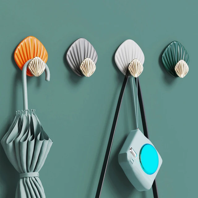 4Db Kreatív Kagyló Alak Fali Függő Horog Lyukasztás Nélküli Erős Ragasztóhorog Fürdőszoba Konyhai Falra Szerelt Varrat Ragadós