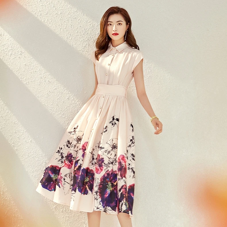 

New women's clothing for spring And summer 2023Fashionable Elegant Sleeveless Waist Trimming Printing Dress 0406