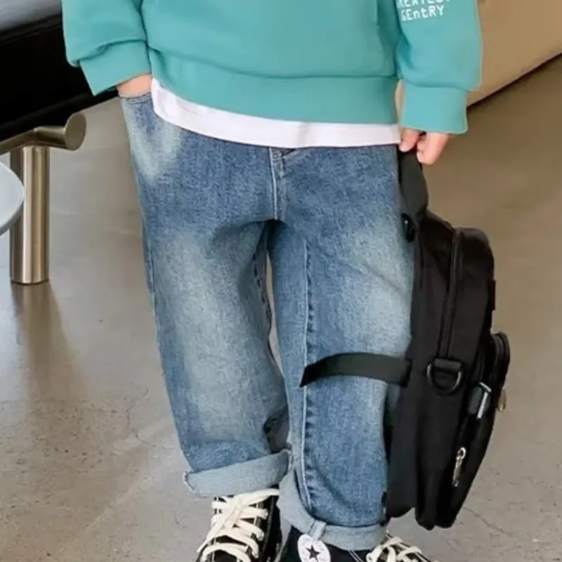Boys' Straight Tube Jeans Spring And Autumn New Children's Mid To Large Summer Thin Pants Boys' Pants Trendy Brand