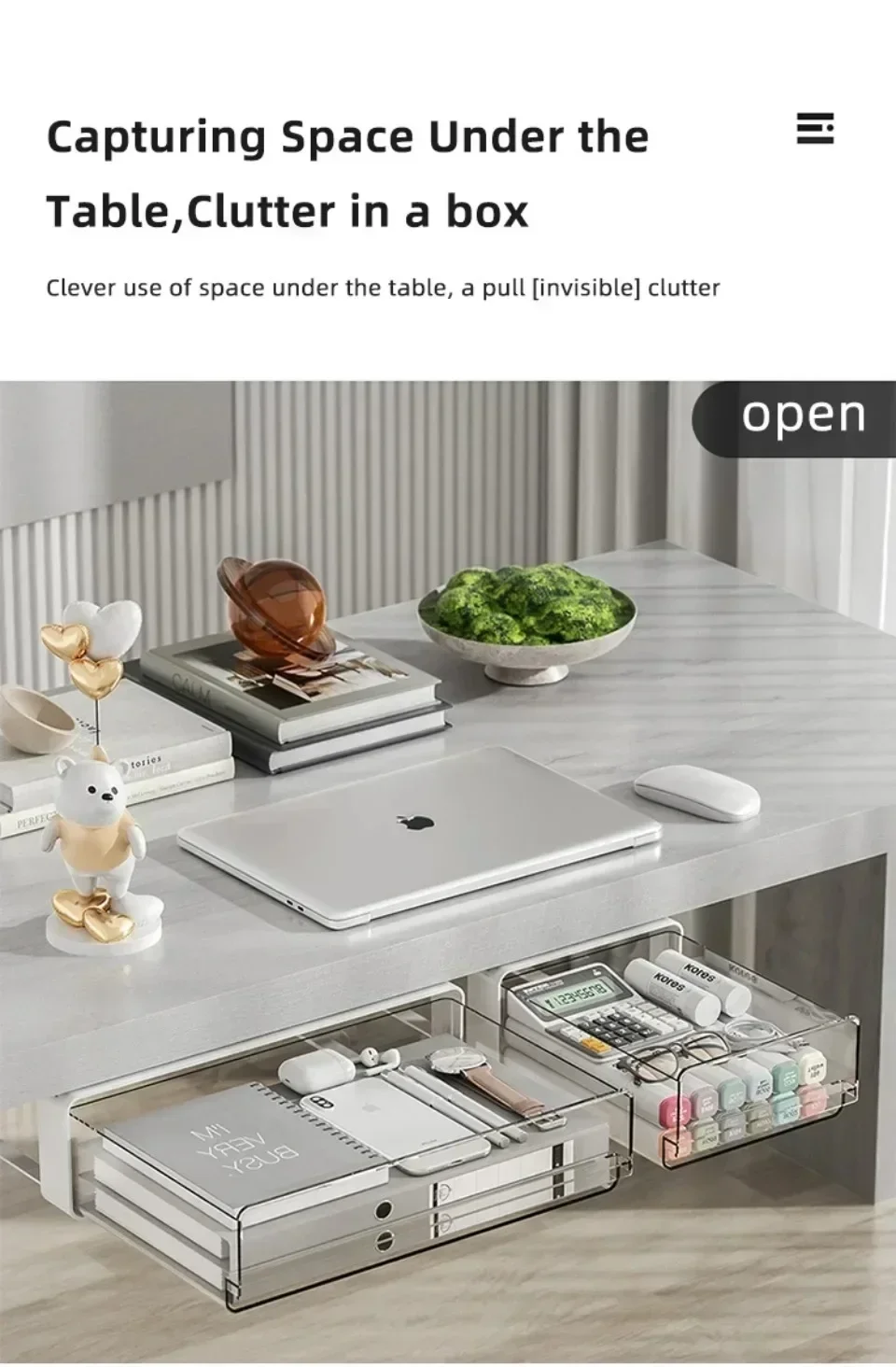 Transparent Drawer Under Desk Organizer Hidden Undertable Household Large Capacity Thick Non Installation Stable Storage Box