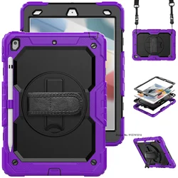 Versatile Kickstand Shockproof iPad Case with Pencil Holder, Screen Protector & Shoulder Strap for iPad Mini 6 7 (Purple)