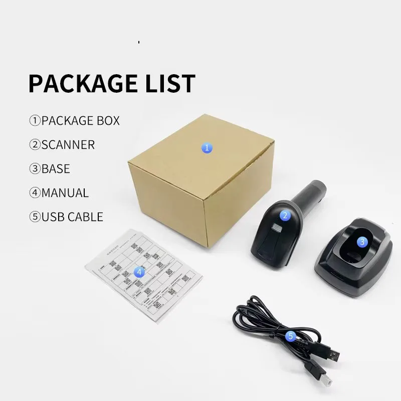 2D QR Code Reader Handheld Auto Sense Barcode Scanner with Long Distance Transmission and Charge Base